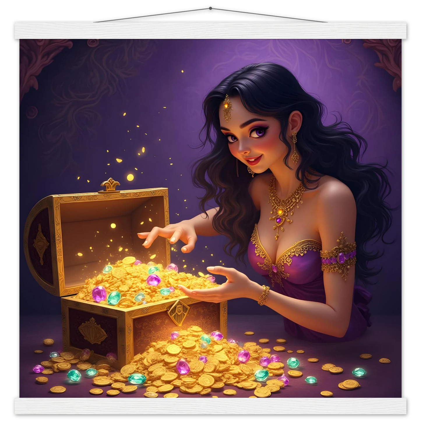 Treasure Seeker Matte Poster with Hanger by PixiOnyx showcasing overflowing gold coins and jewels