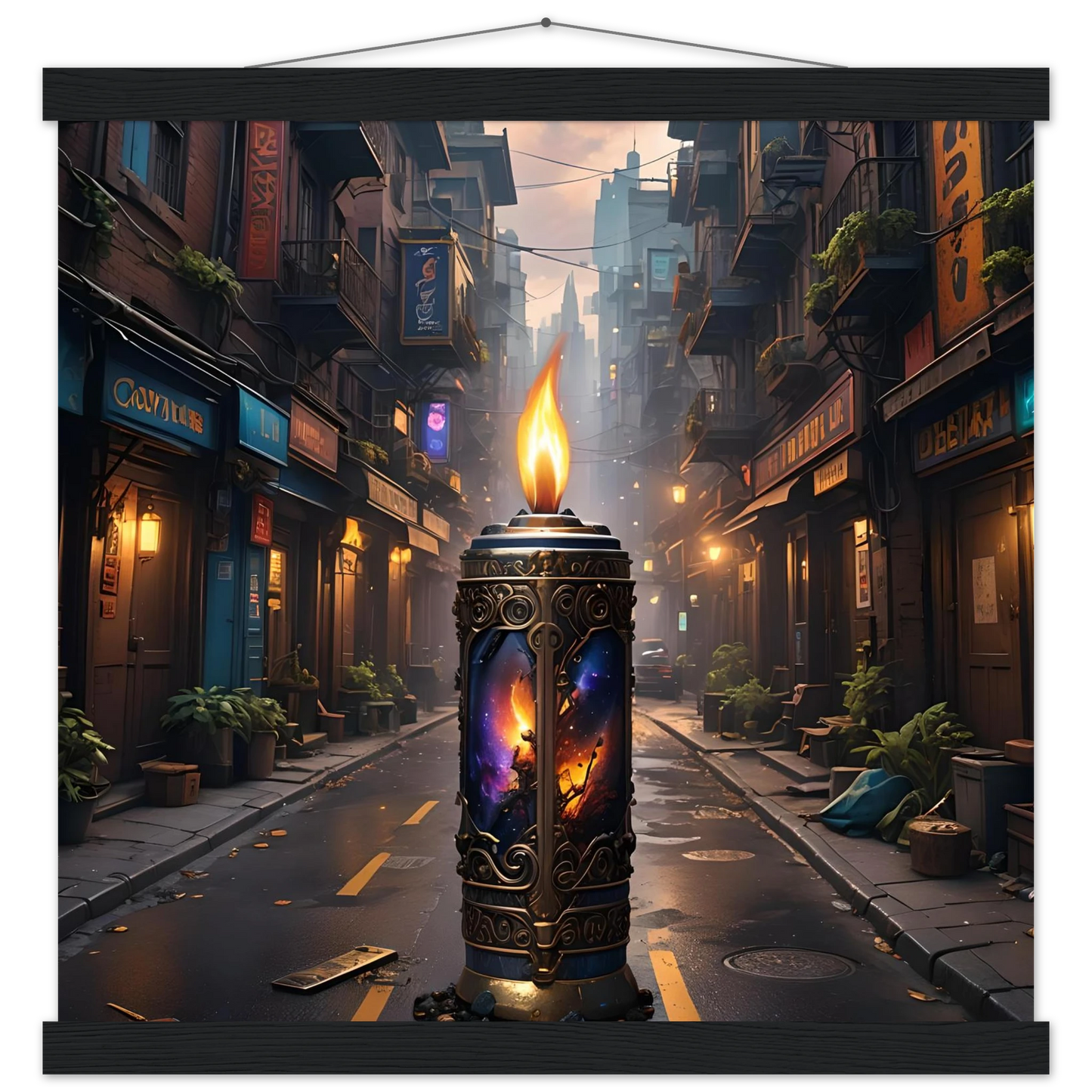 Ornate candle with galaxy imagery for Galactic Flame Hanging Matte Poster PixiOnyx Exclusive