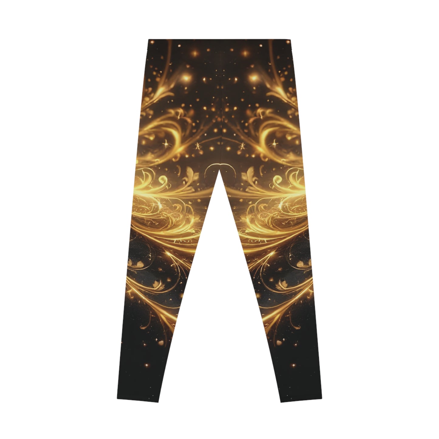 Golden floral patterned leggings from Golden Filigree Flow Luxe AOP Baroque Swirl collection