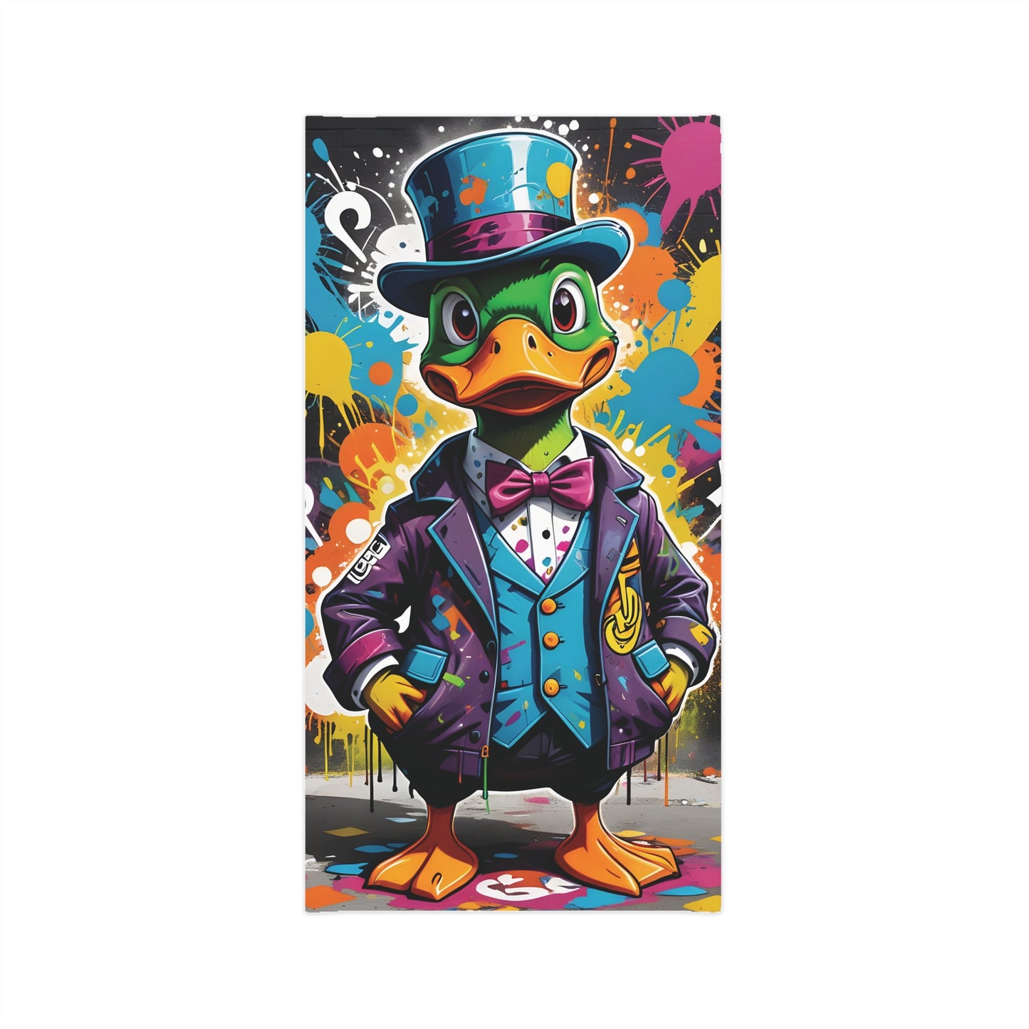 Cartoon duck in formal attire on Lightweight Neck Gaiter Gangster Duck PixiOnyx Festival Flair