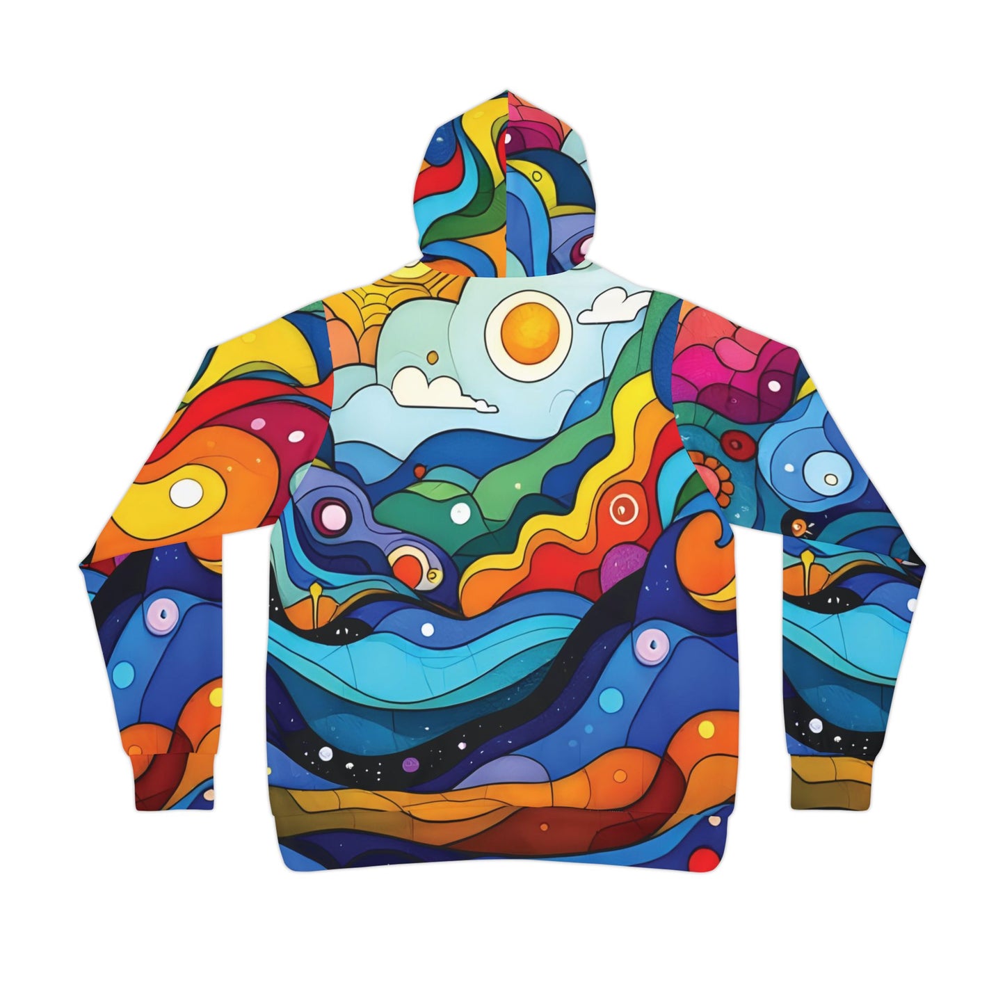 Colorful abstract hoodie from PixiOnyx Spectrum Festival Collection featuring vibrant psychedelic design