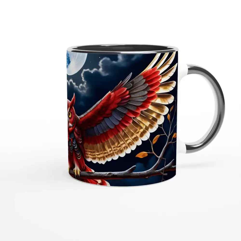 Owl-themed ceramic mug with crimson wings design in PixiOnyx Celestial Sipper collection