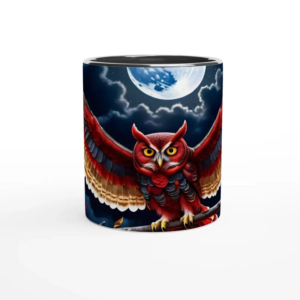 Owl-themed ceramic mug with crimson wings design from PixiOnyx Celestial Sipper collection