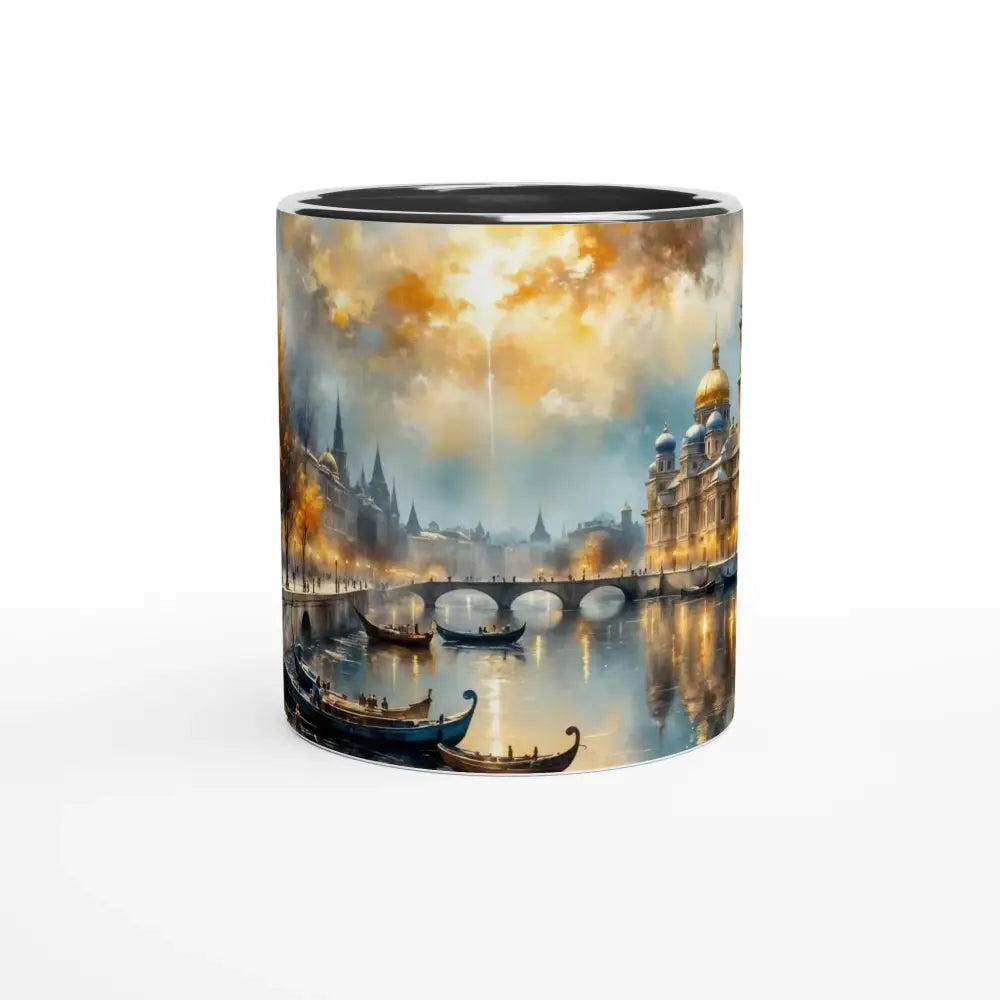 Ceramic mug with European city scene painting featuring dreamy reflections adorn, elegant everyday companion