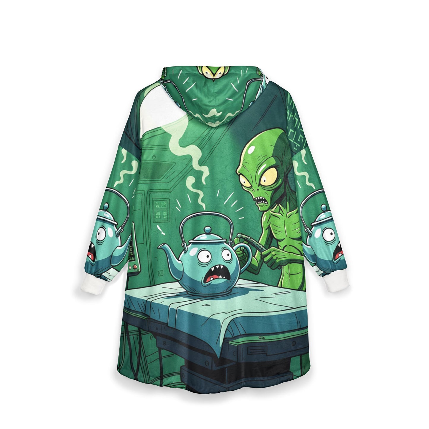 Hooded Blanket – Probe Protocol | Alien Tea Party Sci-Fi Cozywear by PixiOnyx - All Over Prints