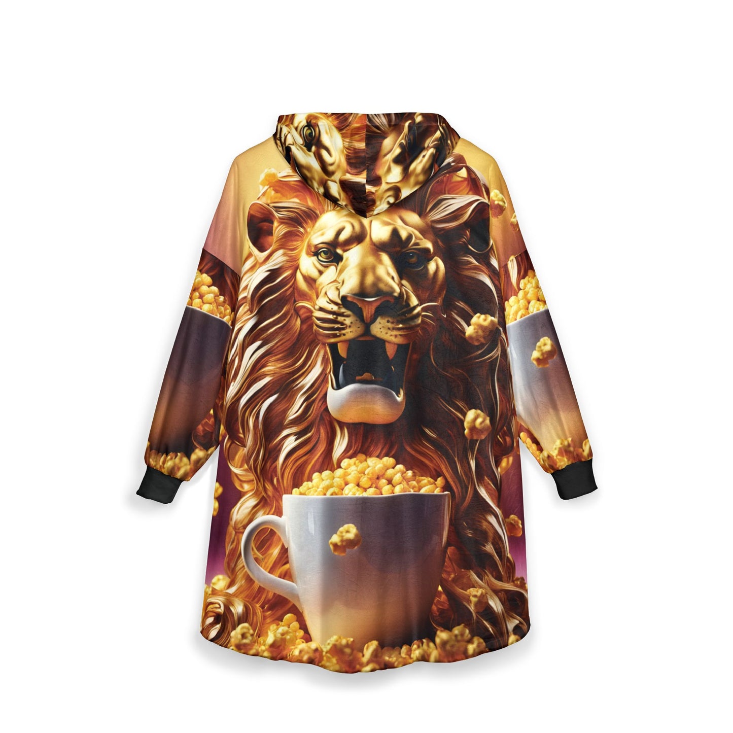 Hooded Blanket – Popcorn Lion | Regal Cozywear for Wild Souls by PixiOnyx - All Over Prints