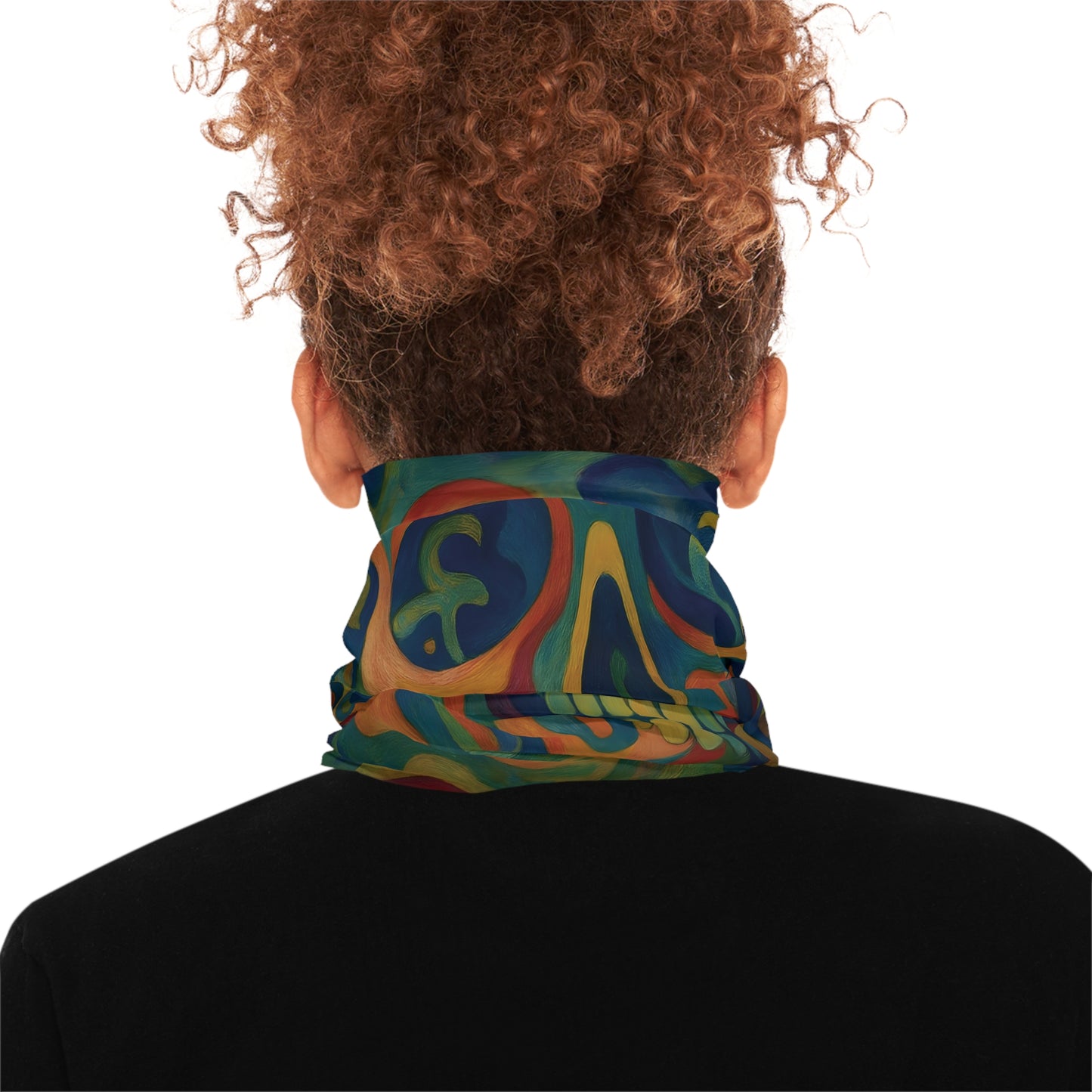 Colorful neck gaiter with psychedelic skull design from PixiOnyx Craniocolor collection
