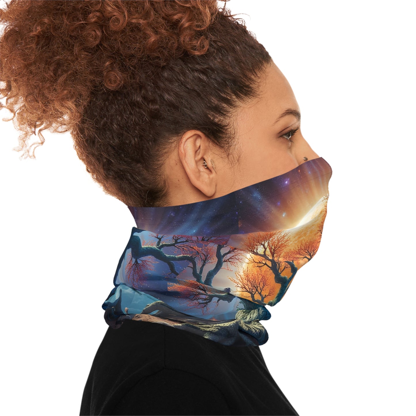 Patterned face and neck covering from Light Weight Neck Gaiter Tree of Light PixiOnyx Mystical Forest