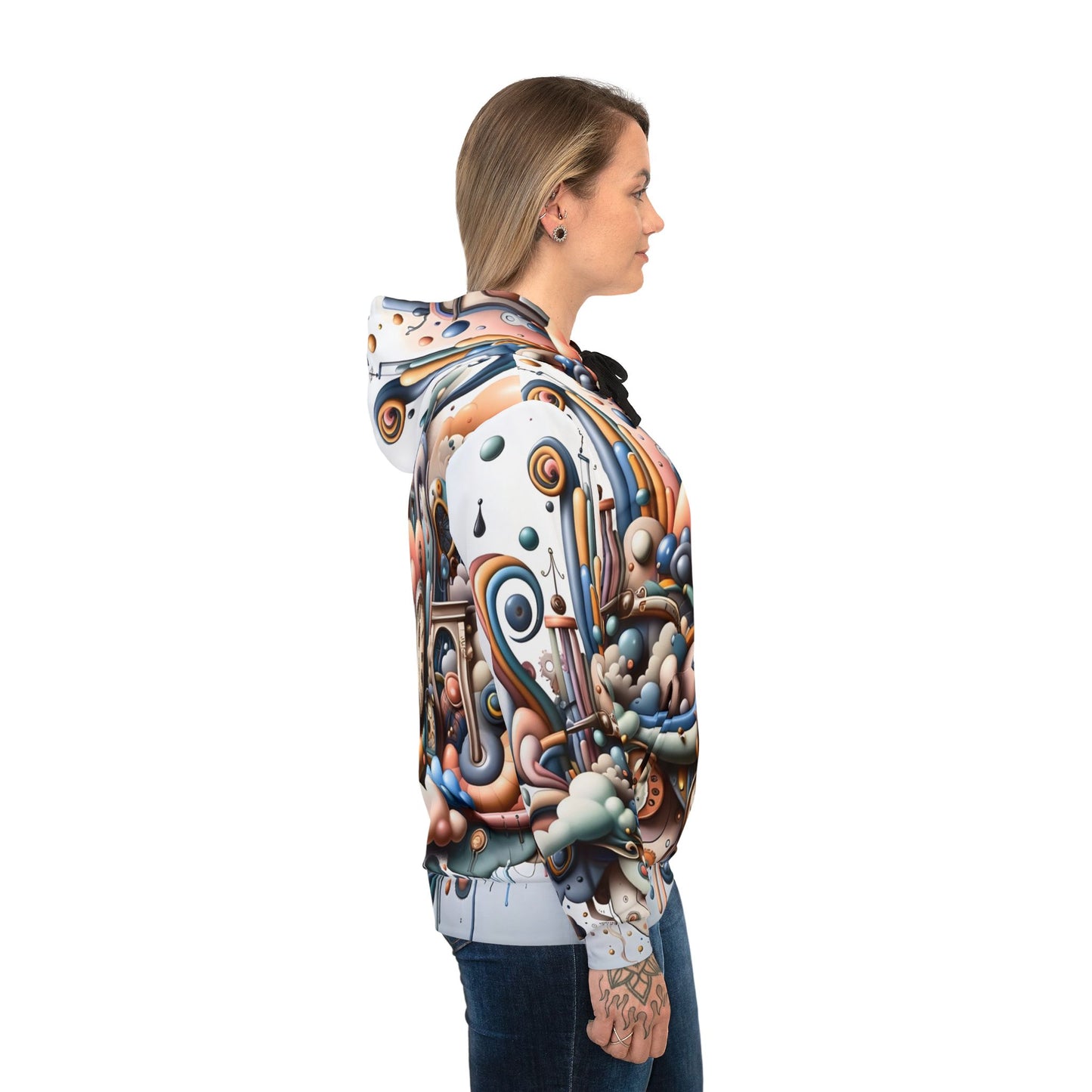Abstract art hoodie featuring colorful surreal design from PixiOnyx Activewear Drop