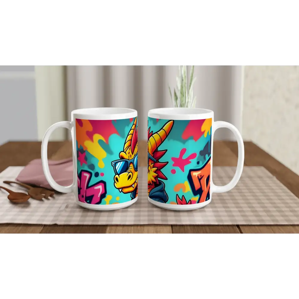 15oz ceramic mug with graffiti groove dragon cartoon design for urban coffee vibes