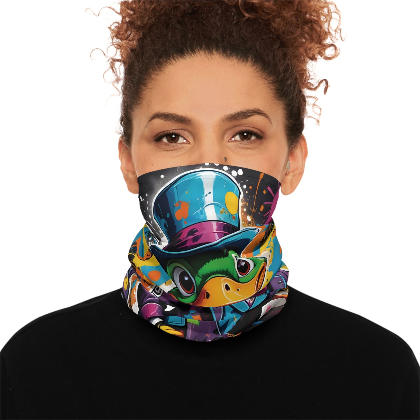 Colorful frog neck gaiter from Lightweigt Neck Gaiter Gangster Duck PixiOnyx Festival Flair