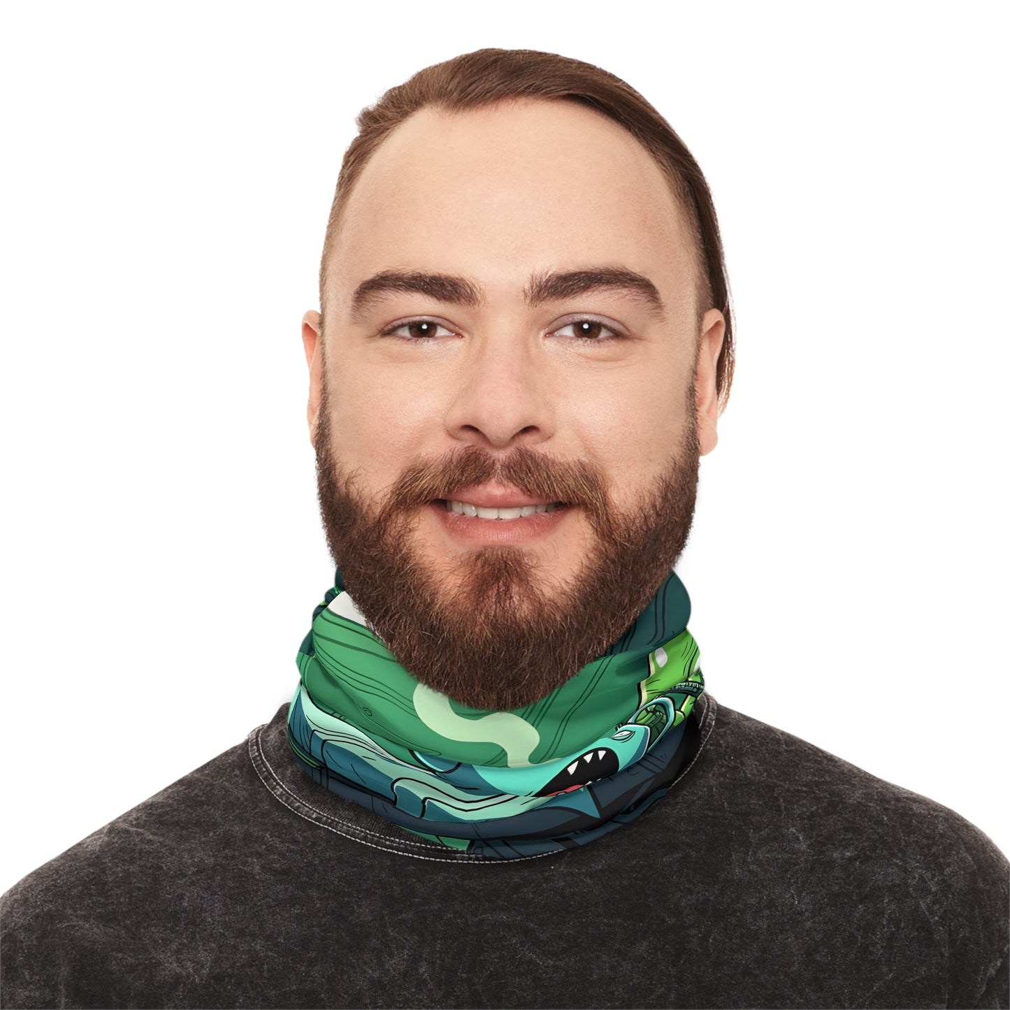 Green cartoon neck gaiter from Probe Protocol Lightweight Neck Gaiter Alien Abduction Accessory