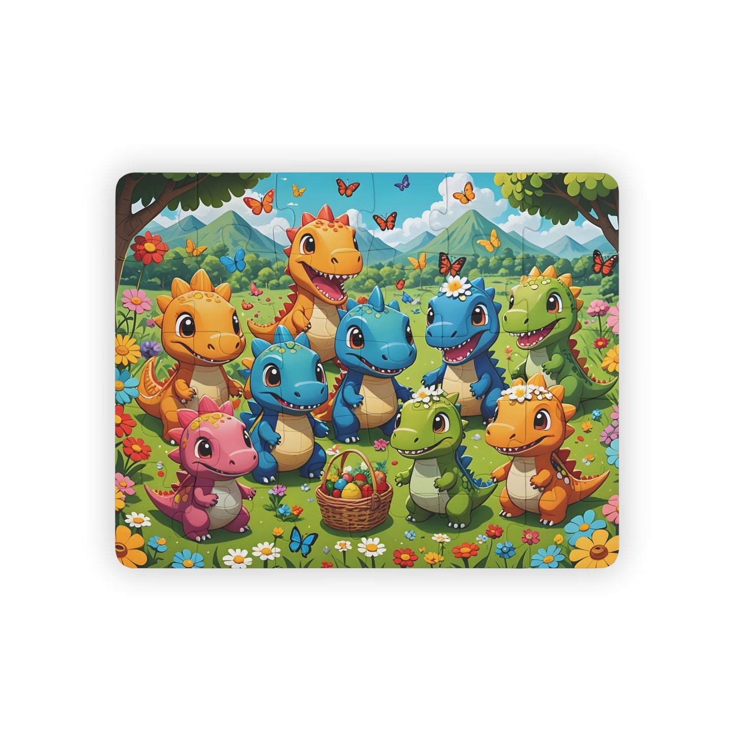 Colorful Cartoon Dinosaur Easter Mousepad from Kids Jigsaw Puzzle Kawaii Dinos PixiOnyx