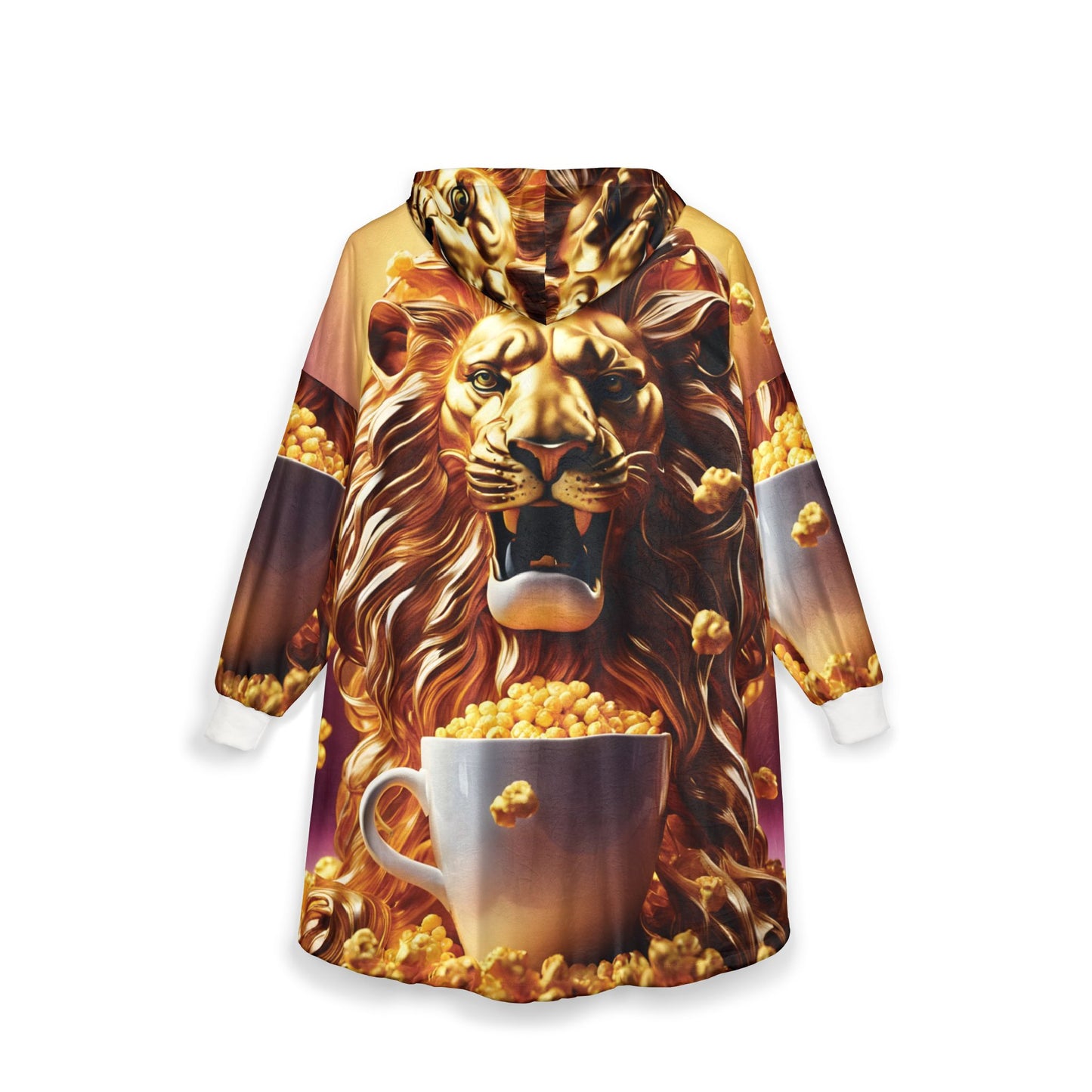 Hooded Blanket – Popcorn Lion | Regal Cozywear for Wild Souls by PixiOnyx - All Over Prints