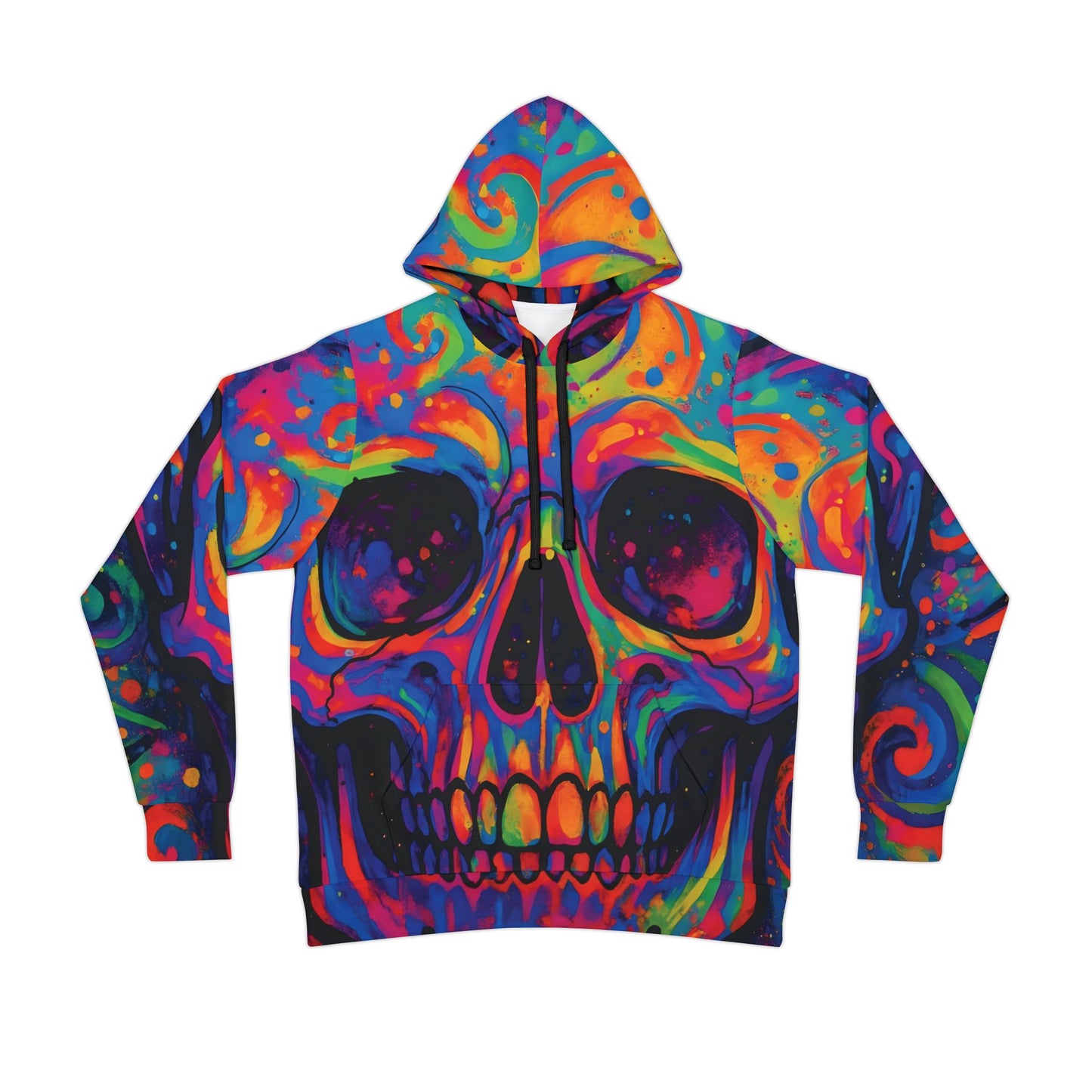 Colorful skull hoodie with psychedelic design for streetwear festivals and casual wear