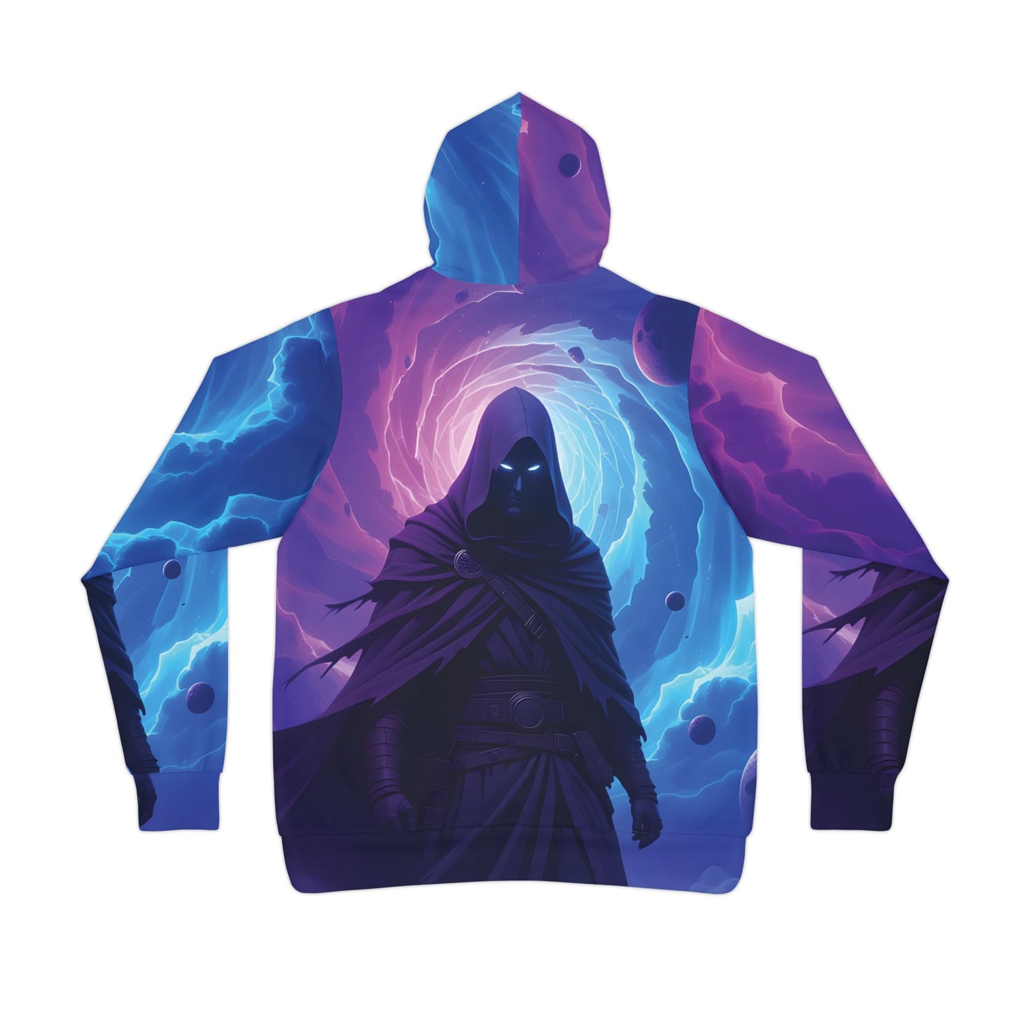 Hooded sweatshirt featuring a cosmic reaper design, perfect for festivals and streetwear