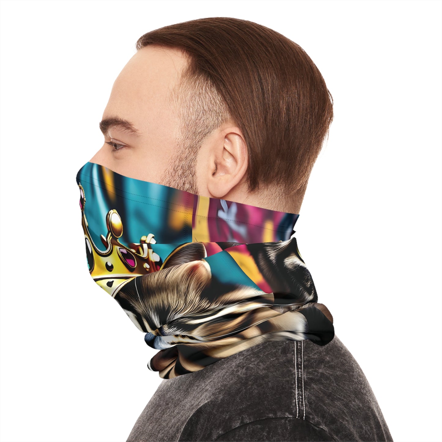 Cat-themed neck gaiter from Crown Meowjesty PixiOnyx Urban Regal Wrap product line
