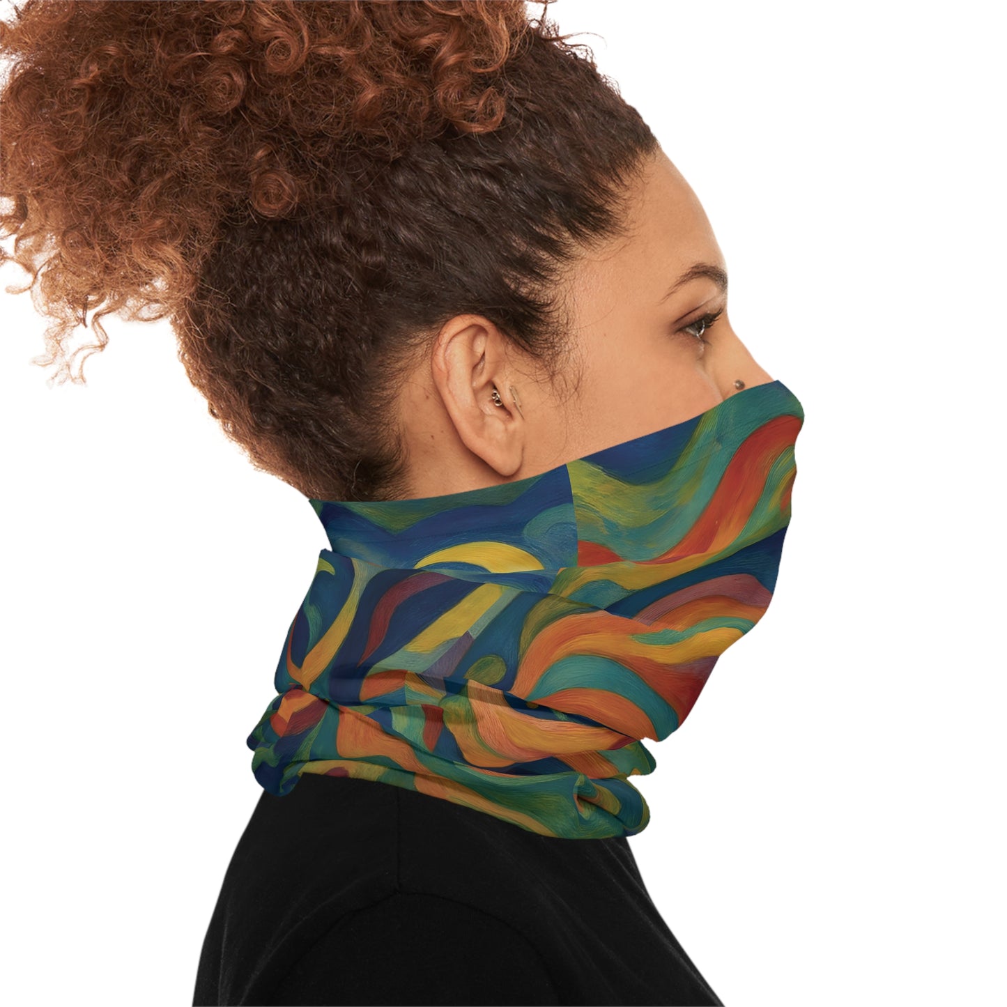 Colorful patterned neck gaiter with psychedelic skull design for stylish protection