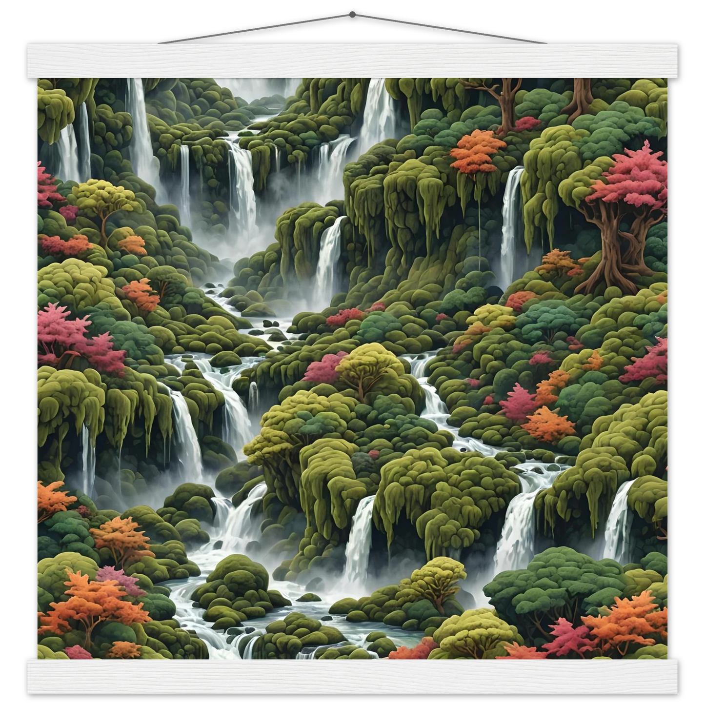Waterfall-laden Forest Tapestry for Moss Cascade Poster with Hanger by PixiOnyx