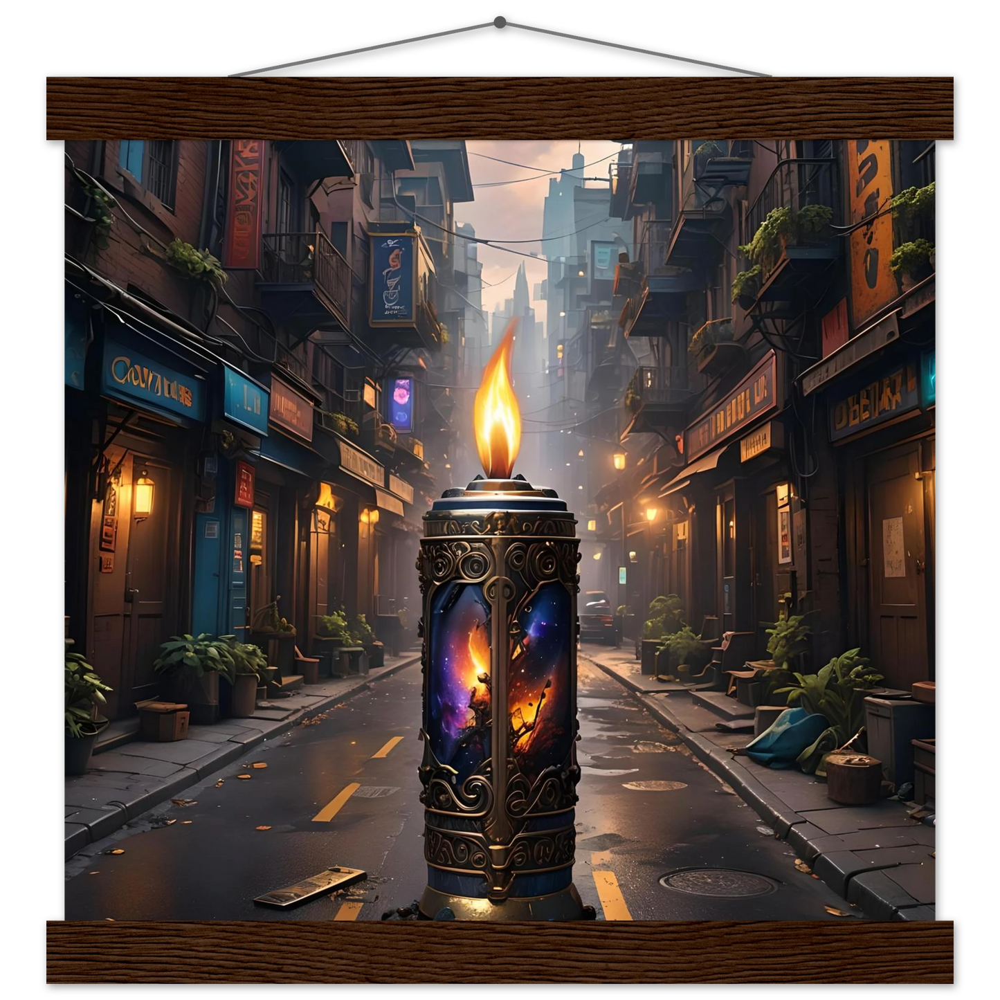 Ornate cosmic imagery candle for Galactic Flame Hanging Matte Poster PixiOnyx Exclusive