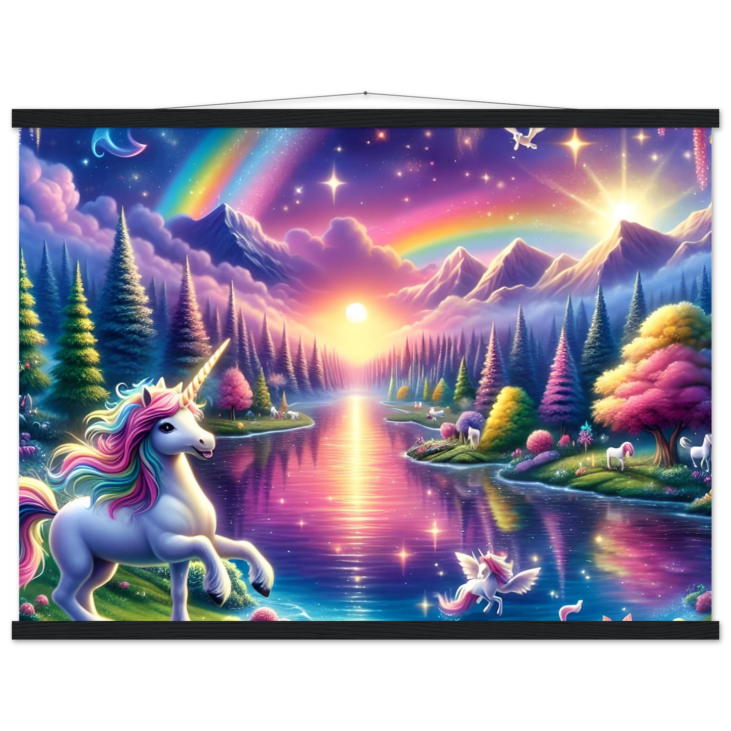 Unicorn fantasy projector screen displayed on Hanging Matte Unicorn Poster Wall Art