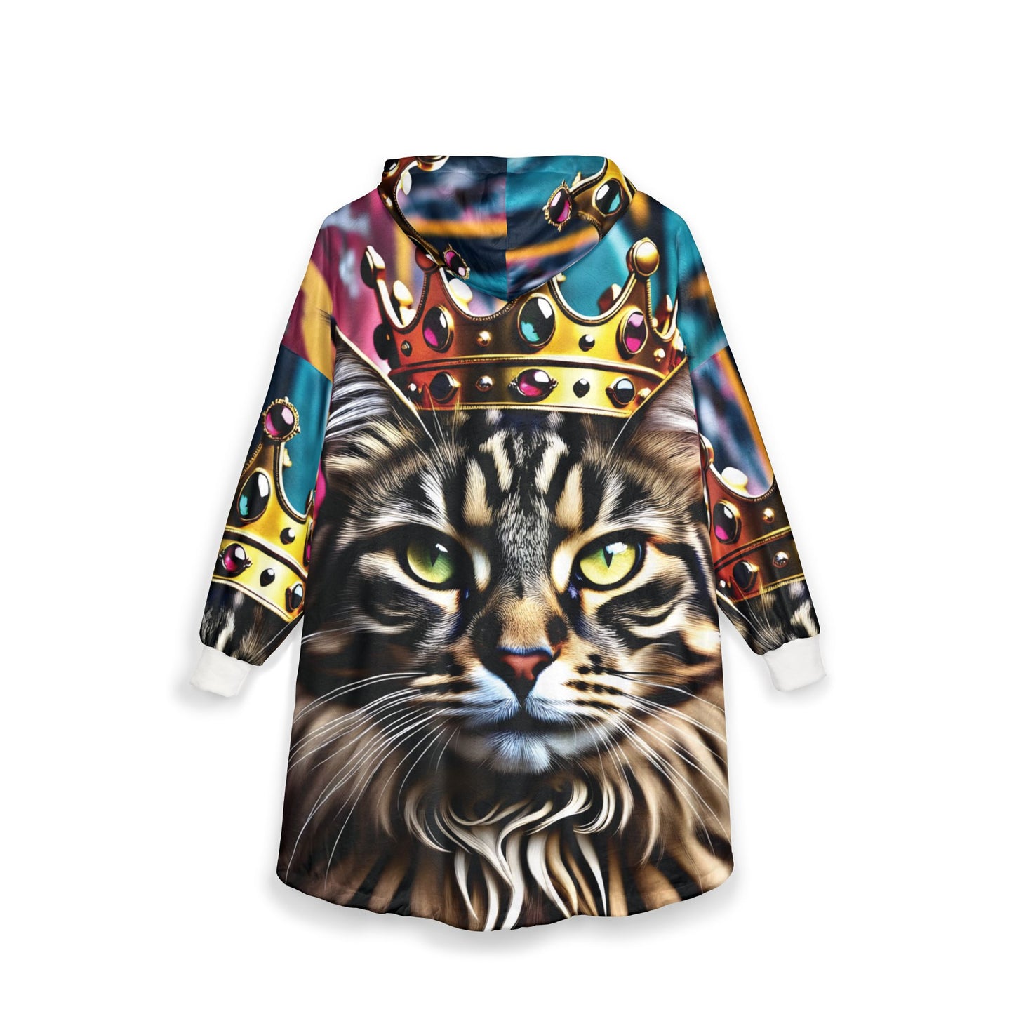 Hooded Blanket – Royal Meowjesty | PixiOnyx Cozy Cat King Wearable Throw - All Over Prints