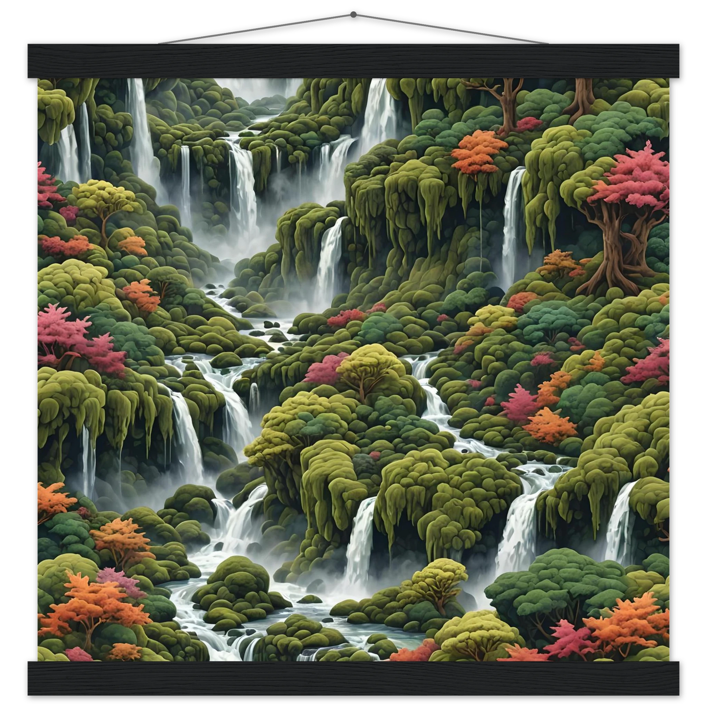 Waterfall landscape wall scroll, Moss Cascade poster with hanger by PixiOnyx