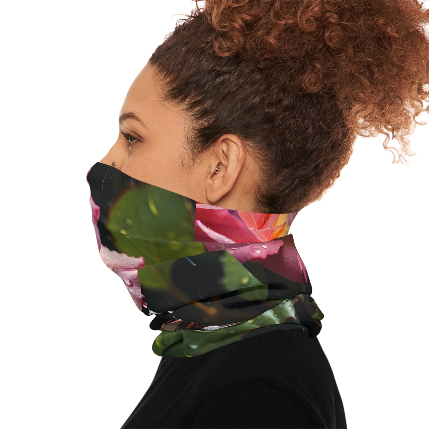 Blush Reverie lightweight floral neck gaiter as a stylish floral accessory by PixiOnyx