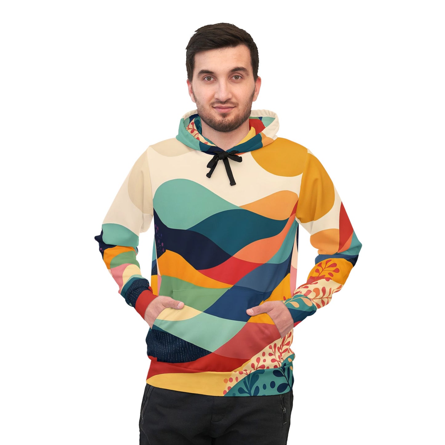 Colorful patterned hoodie from Sunset Grove AOP Hoodie collection by PixiOnyx