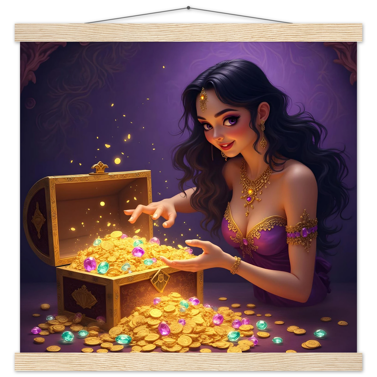 Treasure Seeker Matte Poster with Hanger showing overflowing gold coins and jewels