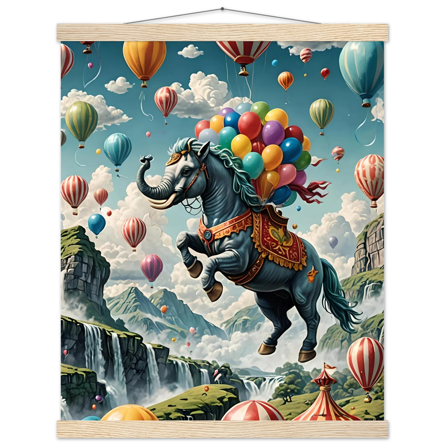 Fantasy elephant with balloons on Skybound Majesty Premium Matte Paper Poster by PixiOnyx