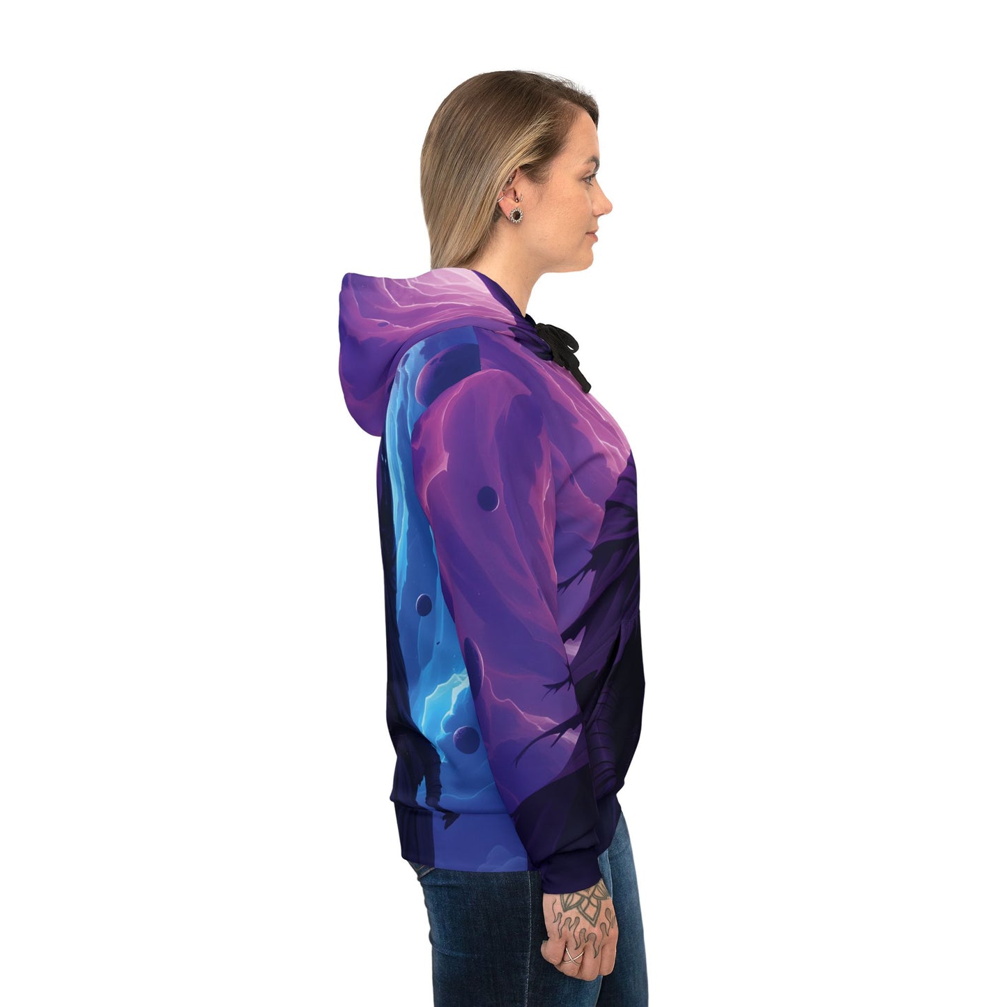 Purple and blue patterned Voidwalker Athletic Hoodie for festivals and streetwear style