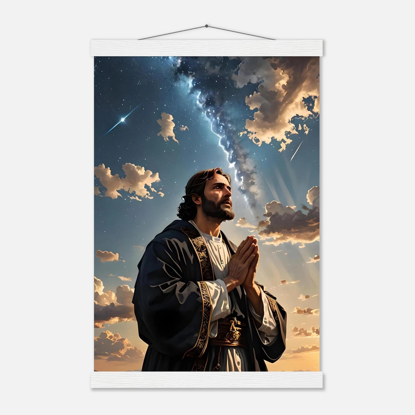 Religious wall hanging poster with hanger featuring prayer to the cosmos by PixiOnyx