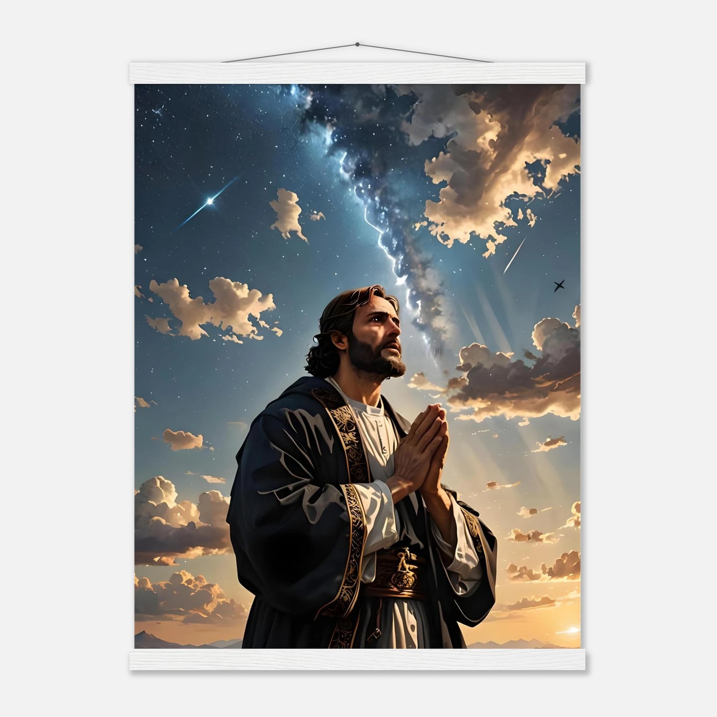 Religious wall hanging poster with hanger featuring Prayer to the Cosmos design