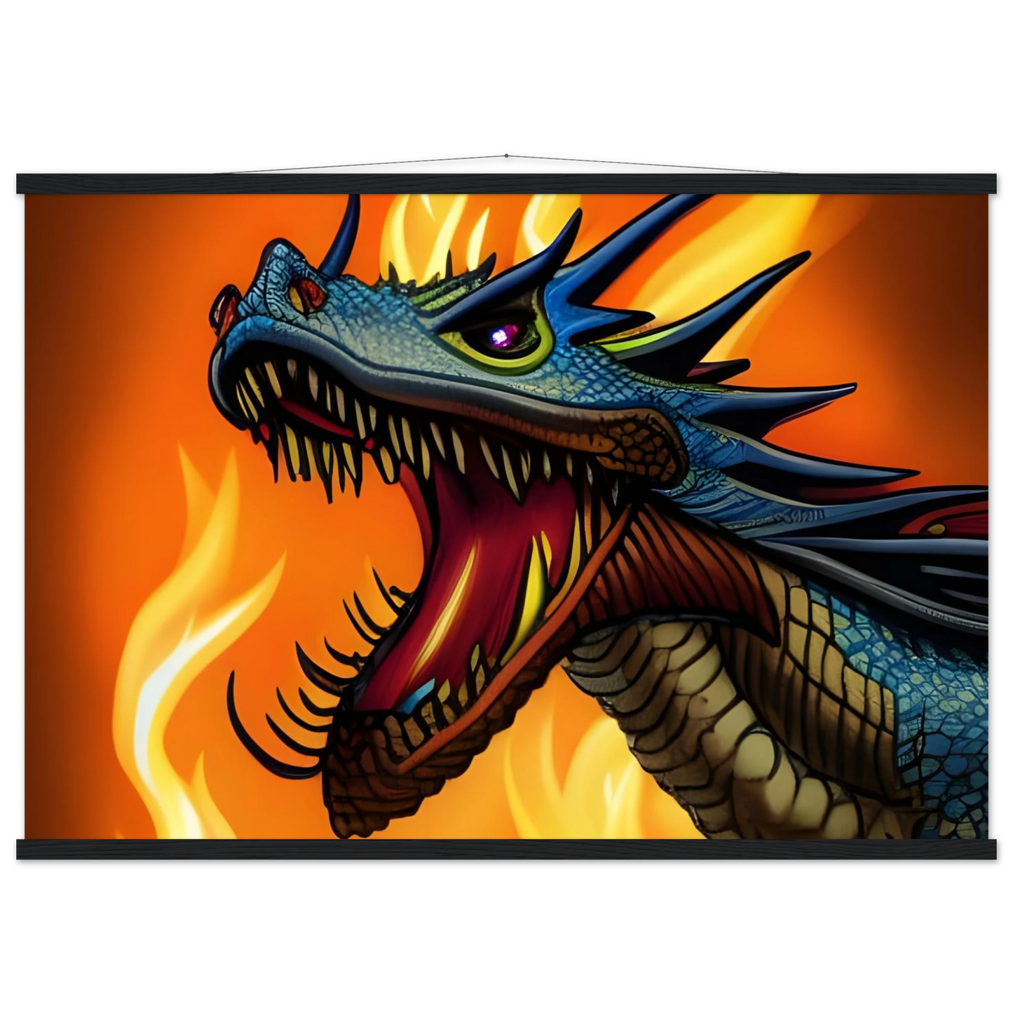 Dragon poster with fiery background from PixiOnyx’s Dragon’s Fury collection