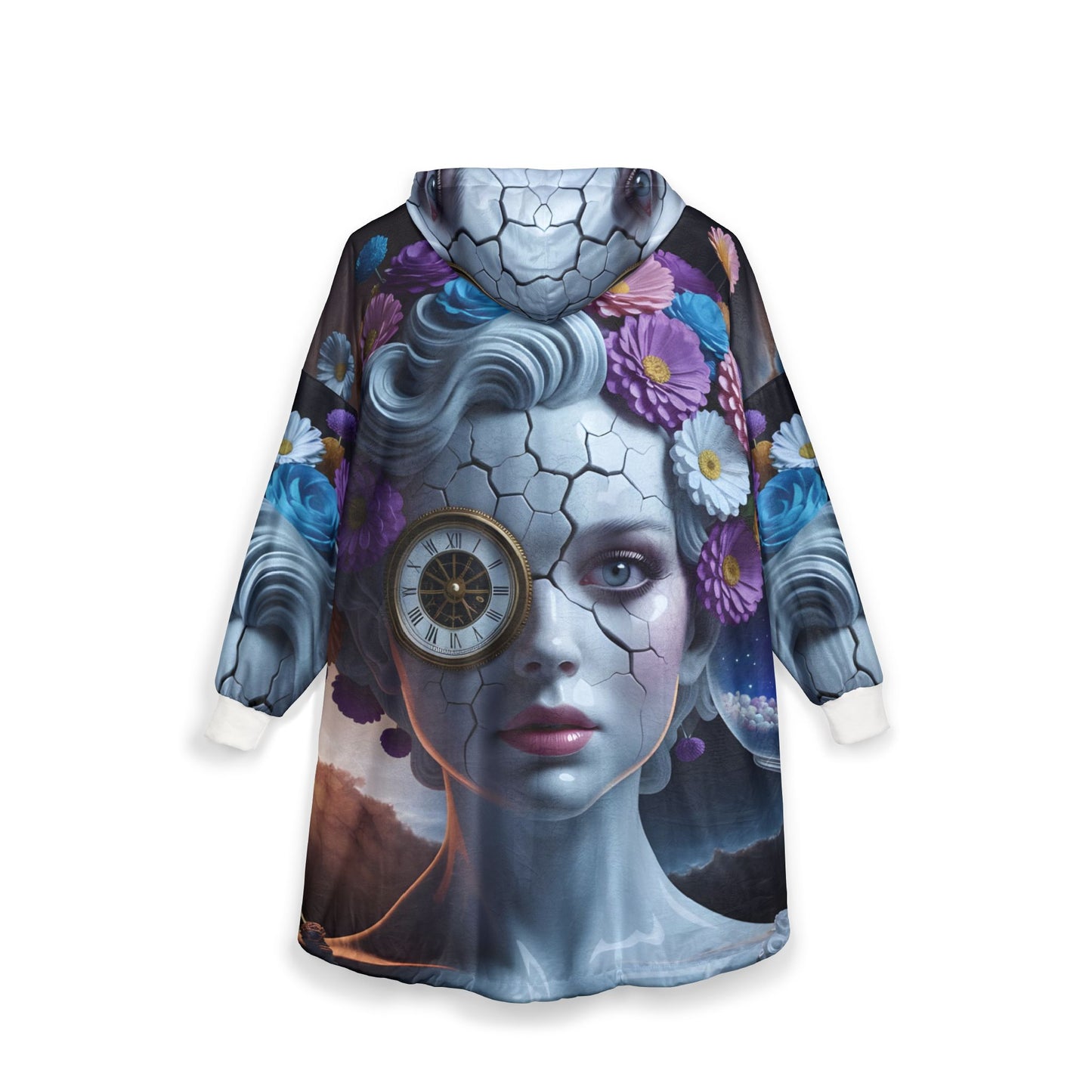 Hooded Blanket – Fractured Time | Surreal Floral Art Cozywear by PixiOnyx - All Over Prints