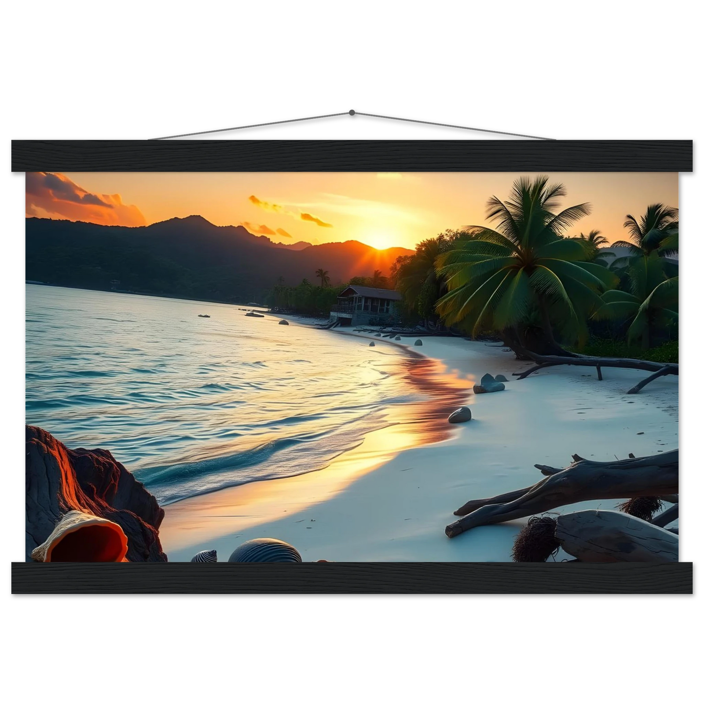 Beach sunset projection screen displayed on Tropical Beach Poster with Hanger by PixiOnyx