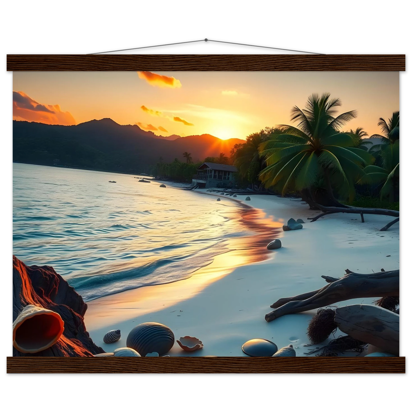 Framed beach sunset scene Tropical Beach Poster with Hanger Sunset Print PixiOnyx Matte Wall Decor