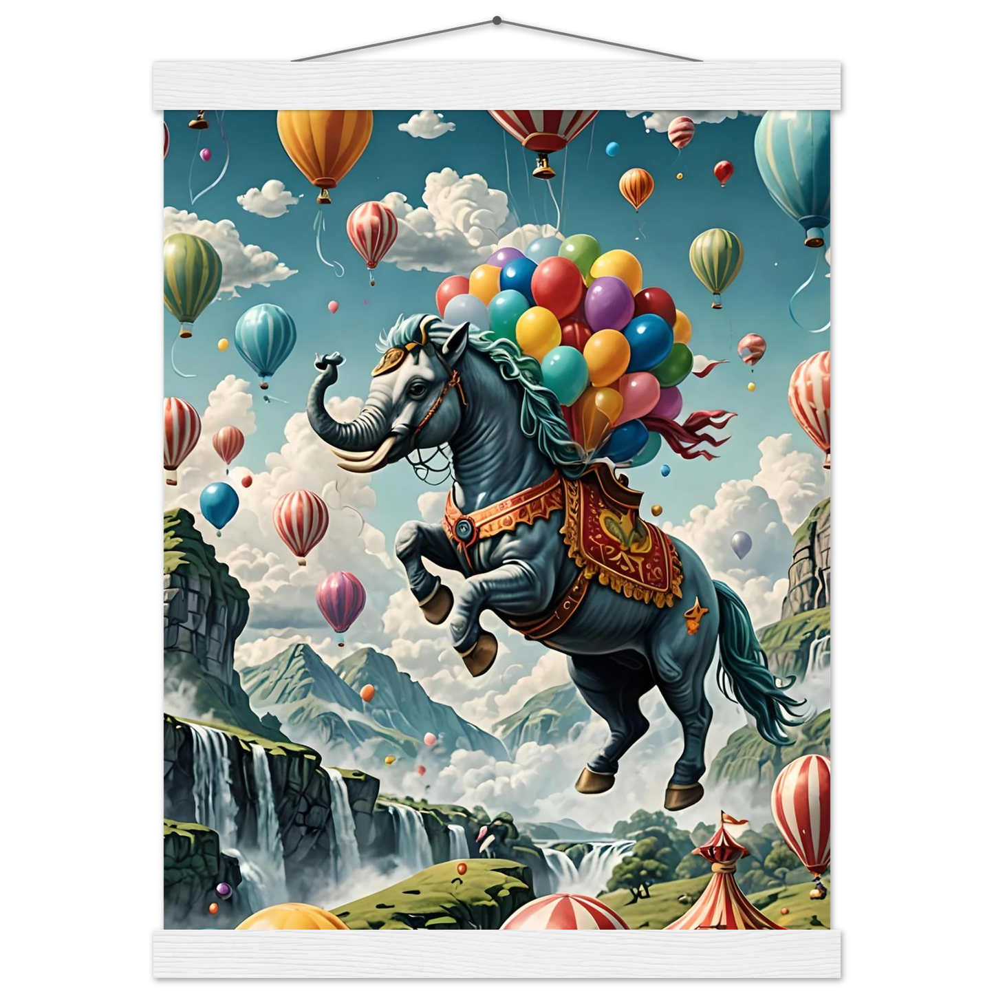Fantasy elephant-horse hybrid with balloons on Skybound Majesty Premium Matte Paper Poster