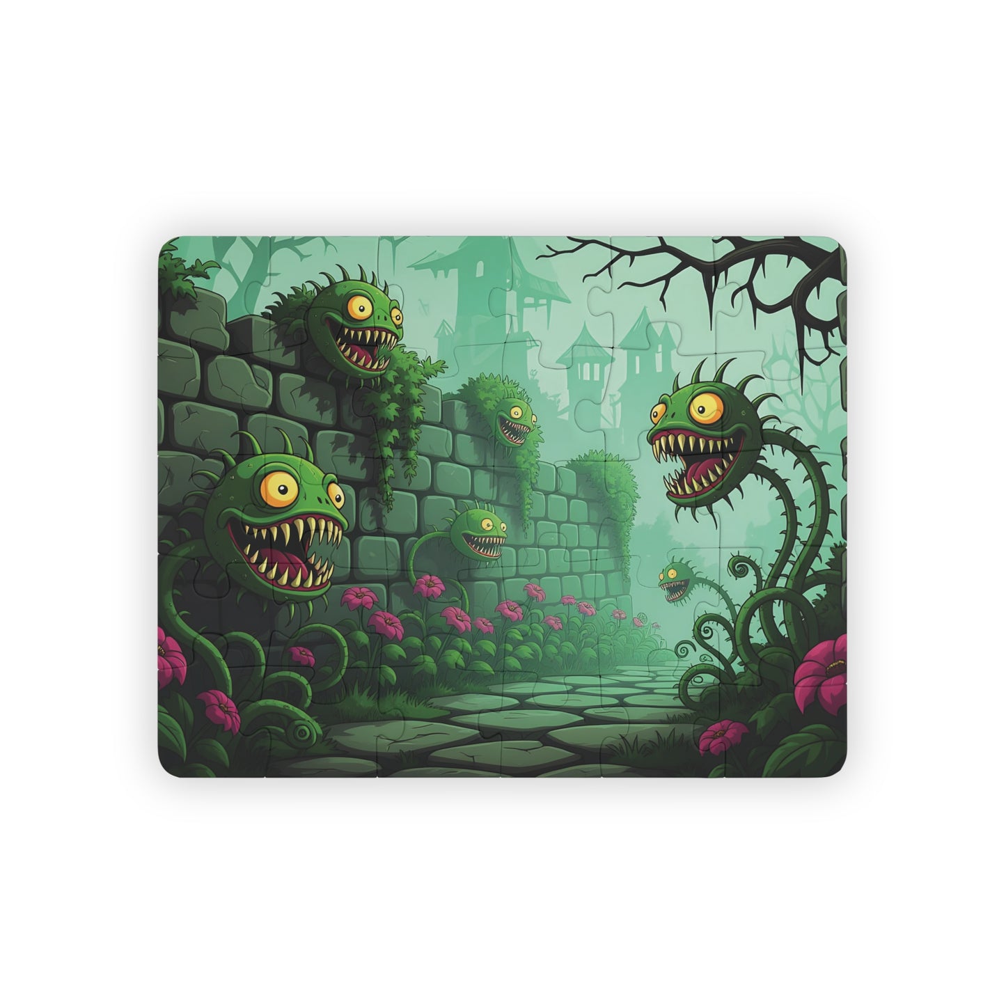 Cartoonish monster garden scene mousepad for Kids Jigsaw Puzzle Grinvine Grove PixiOnyx