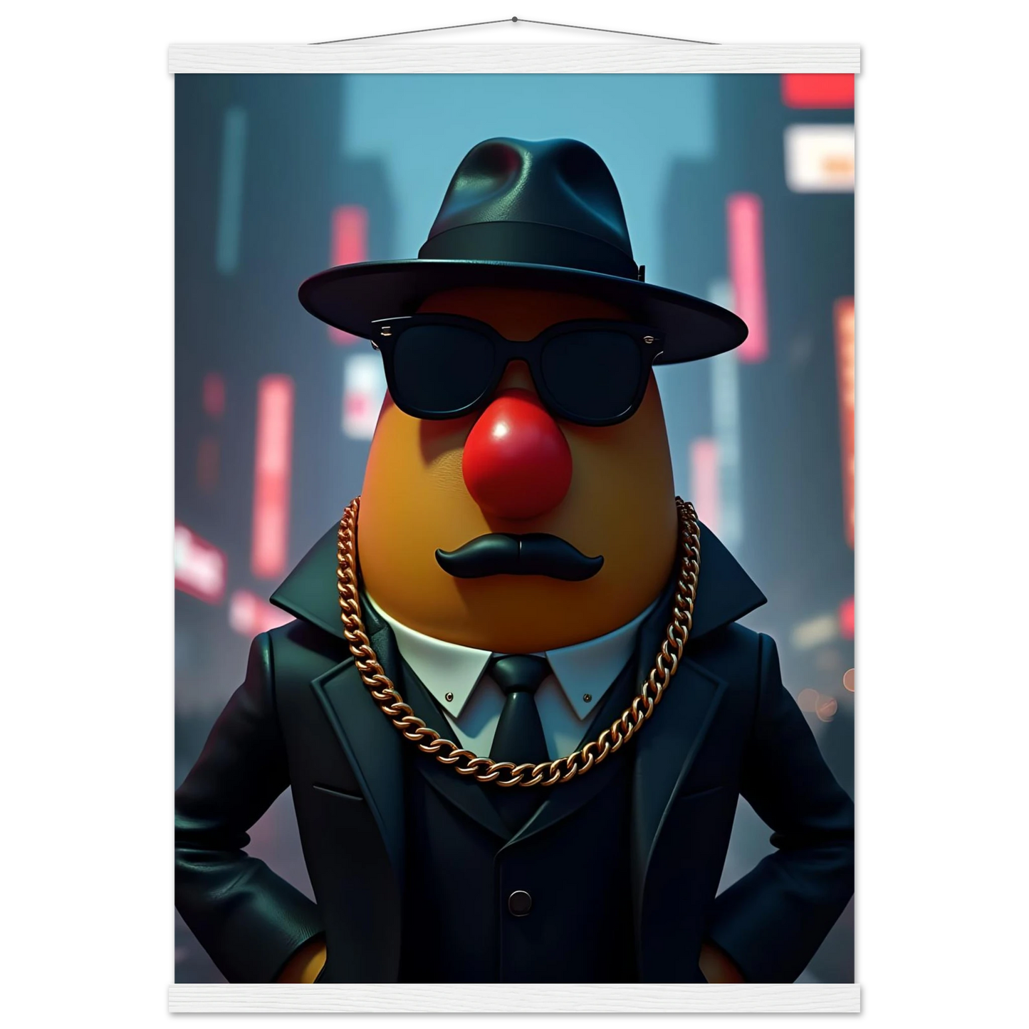 Gangster Mr. Potato Head poster from PixiOnyx with premium matte finish and hanger