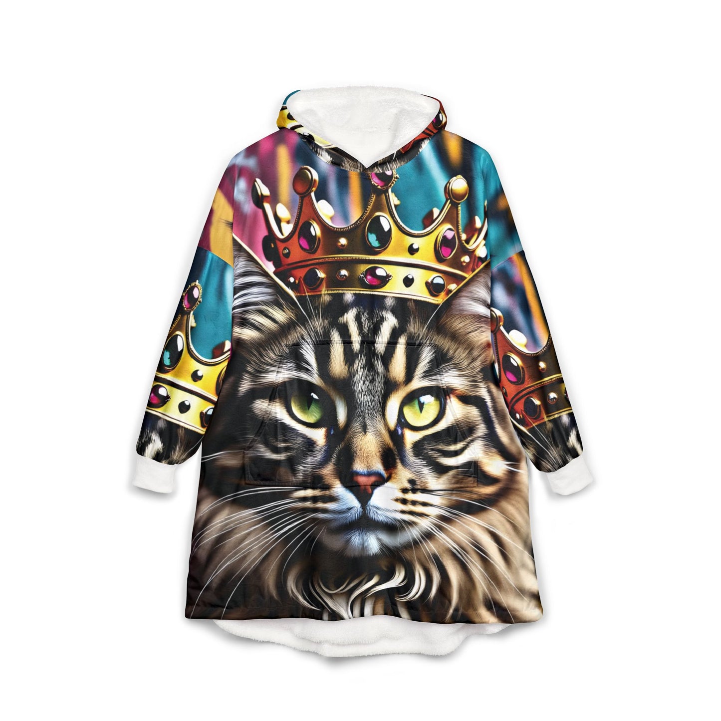 Hooded Blanket – Royal Meowjesty | PixiOnyx Cozy Cat King Wearable Throw - One size / White - All Over Prints