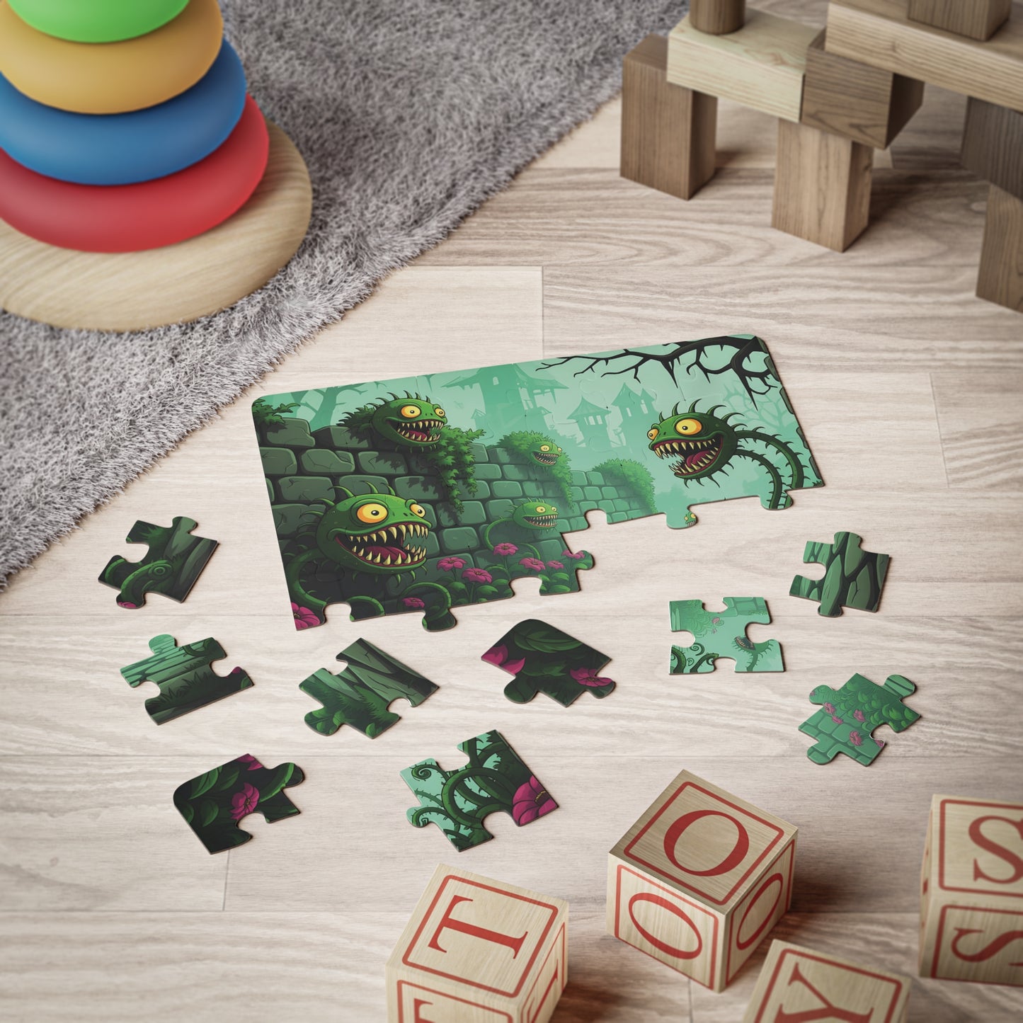 Monster-themed jigsaw puzzle from Kids Jigsaw Puzzle Grinvine Grove PixiOnyx Whimsical Challenge
