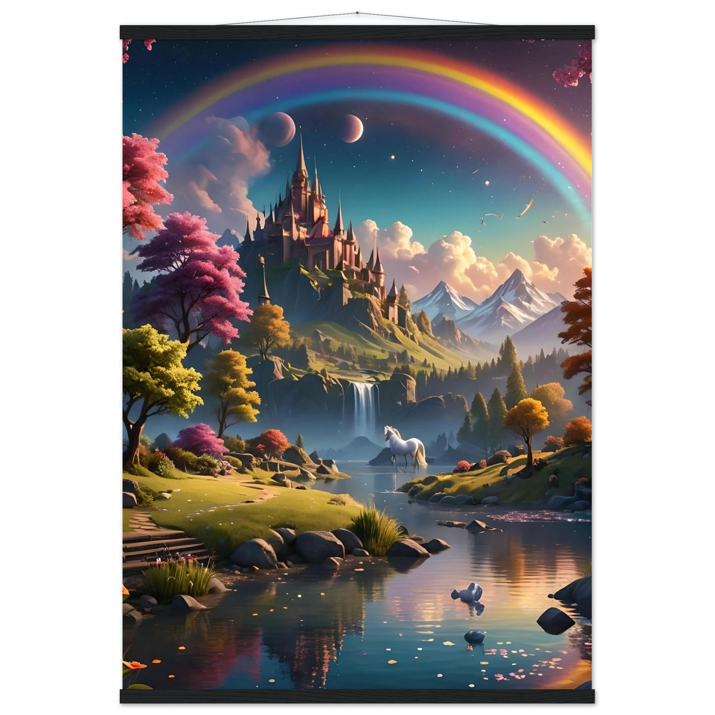Fantasy castle landscape poster from Realm of the Rainbow Crown hanging fantasy poster