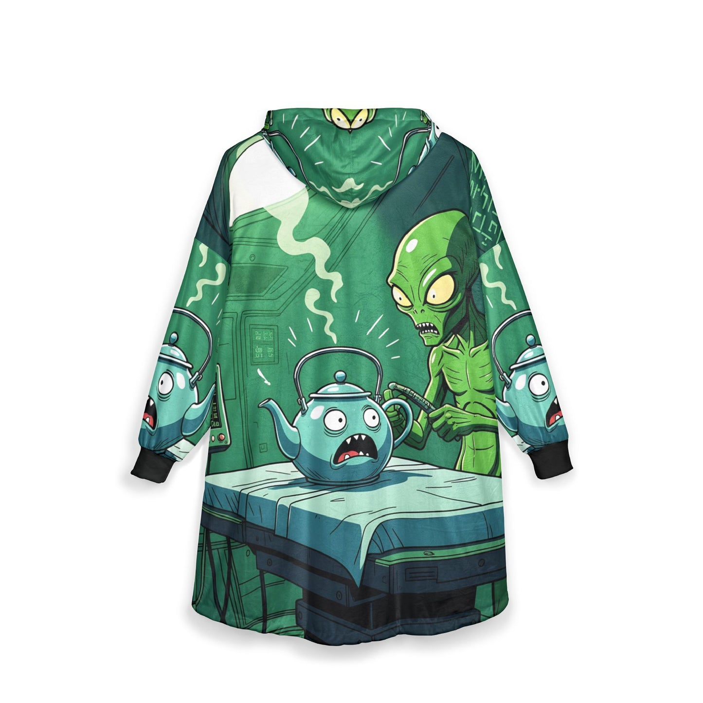 Hooded Blanket – Probe Protocol | Alien Tea Party Sci-Fi Cozywear by PixiOnyx - All Over Prints