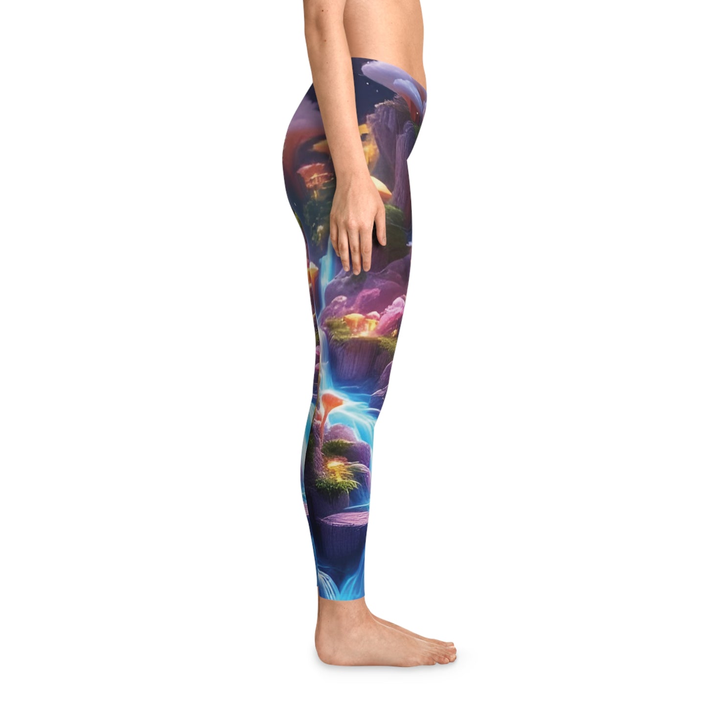 Colorful fantasy-themed Cosmic Heartburst Leggings featuring psychedelic artistic print for women