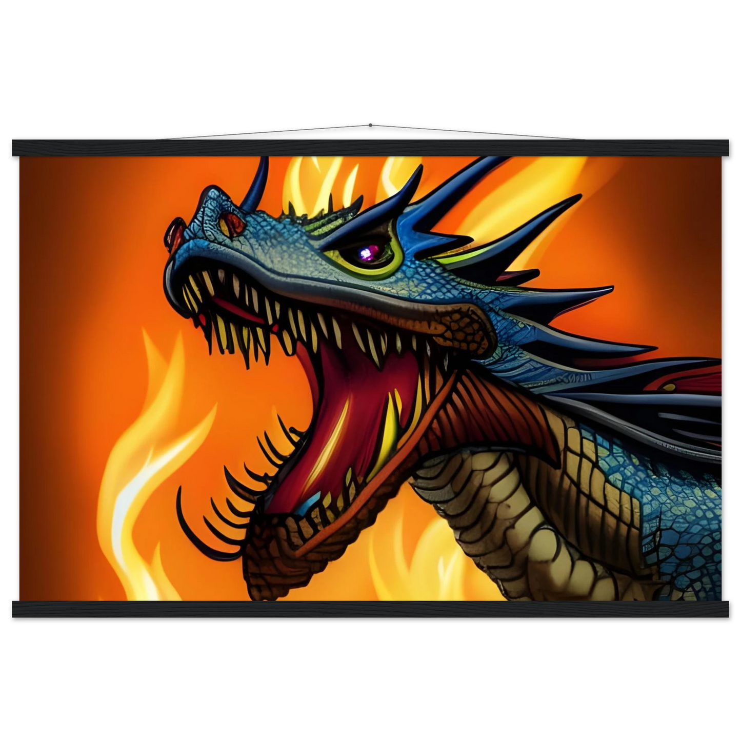 Dragon displayed on projector screen in Dragon’s Fury poster with hanger by PixiOnyx