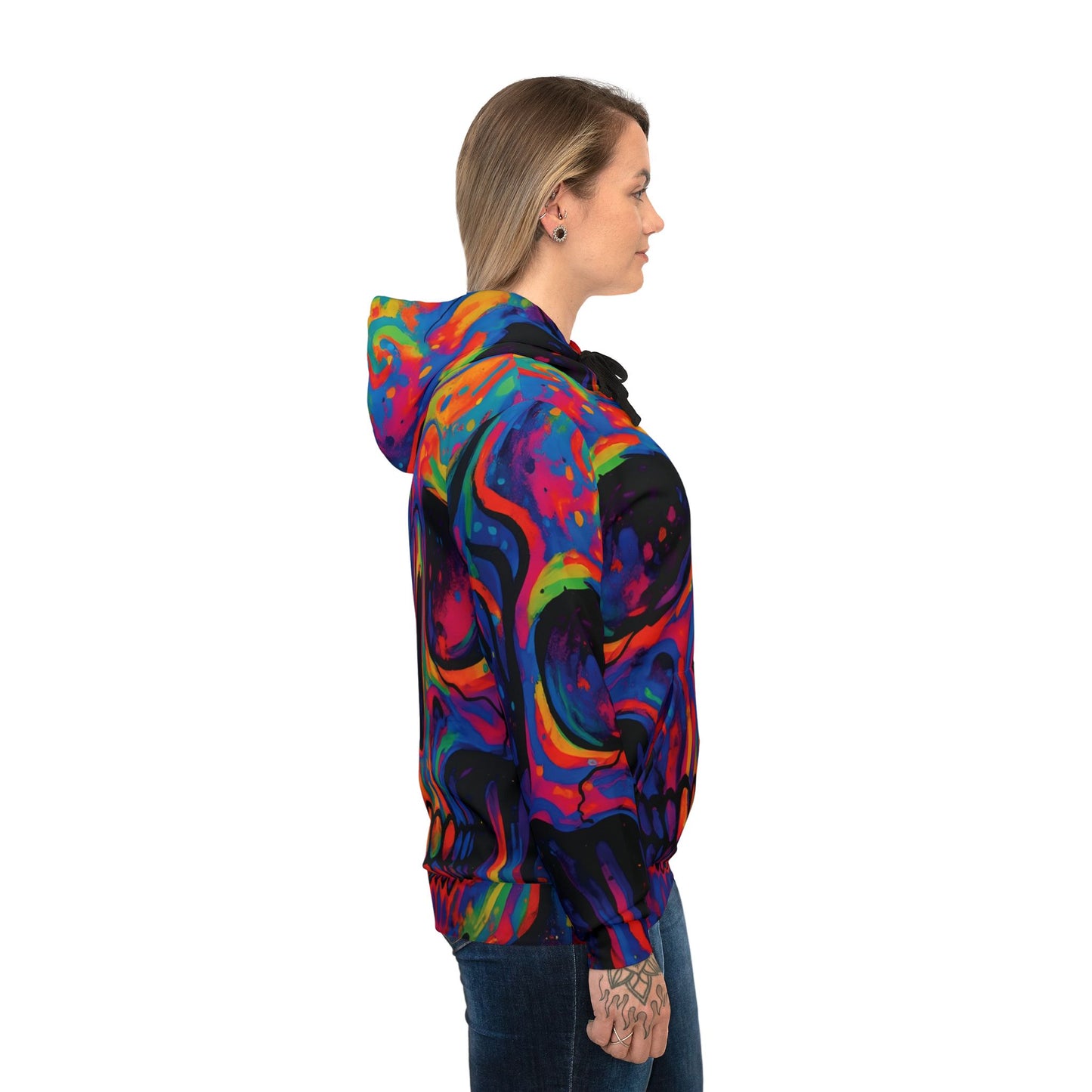 Colorful patterned Psychedelic Skull Athletic Hoodie for streetwear and festivals