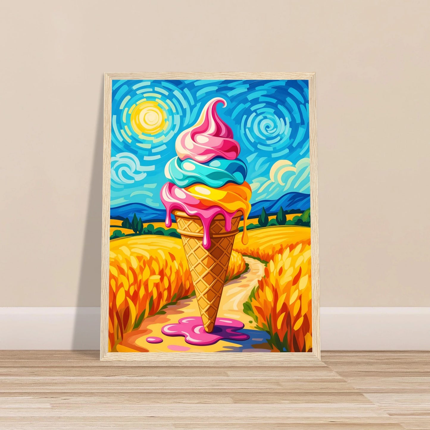 Framed ice cream cone art poster in a playful pastel design for PixiOnyx Playful Elegance