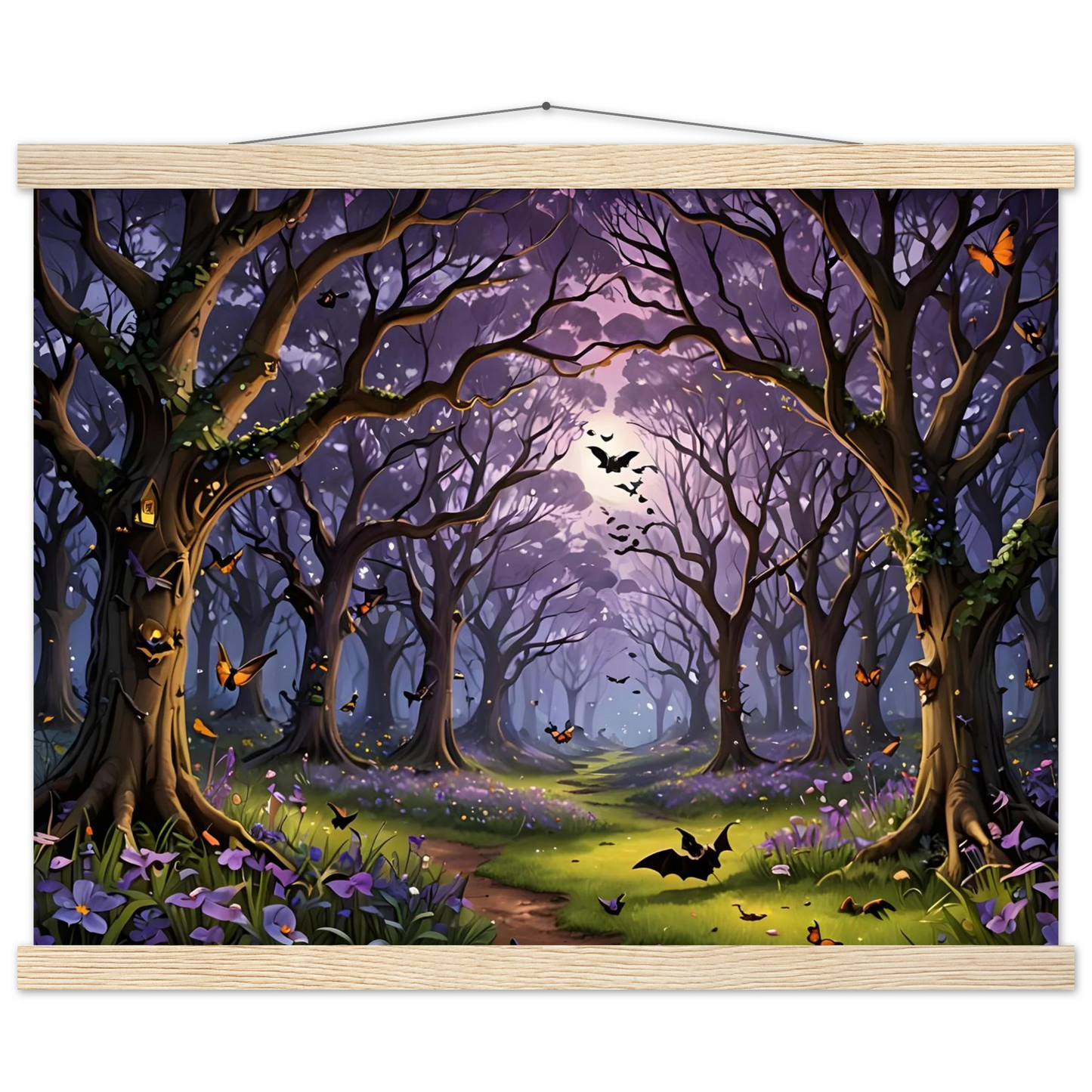 Enchanted forest scene poster with vibrant trees and mystical atmosphere by PixiOnyx